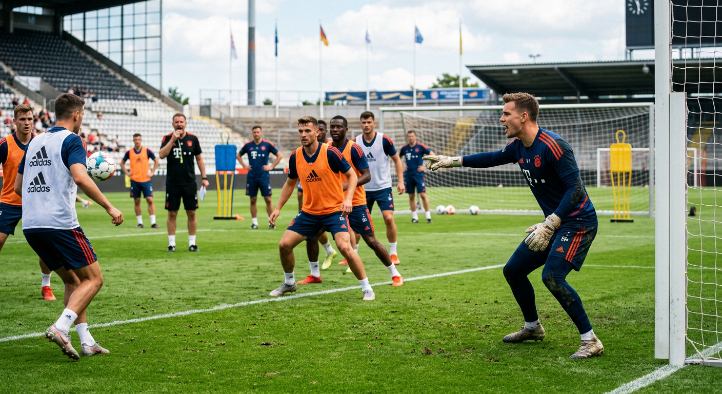 Torwart organisiert die Abwehrkette im Training